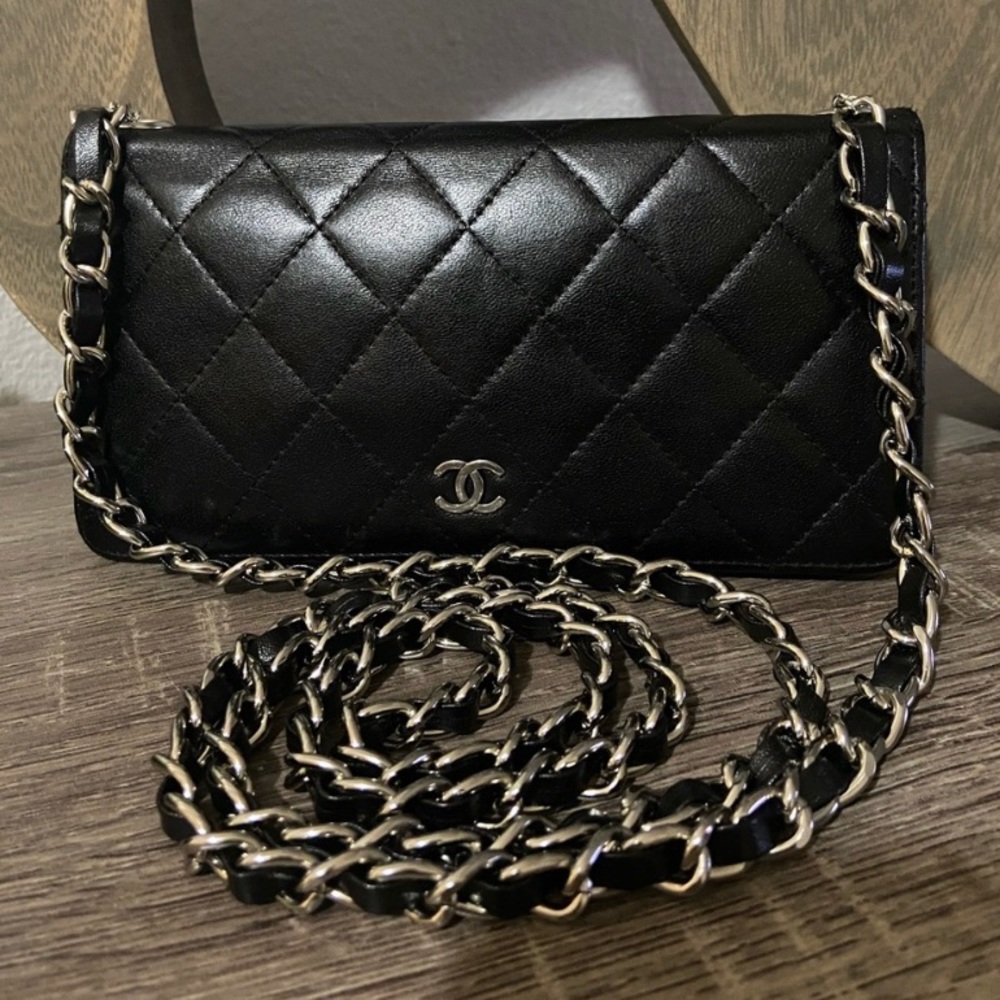 ⛓🖤 Chanel Quilted Wallet Matelasse Crossbody Black Shoulder Style Bag Chain